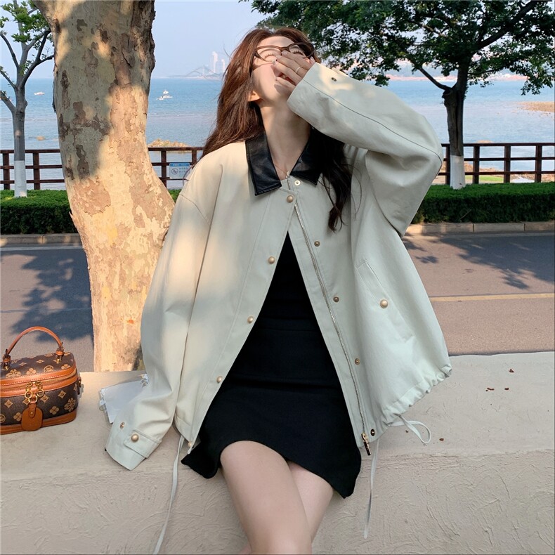 小个子休闲风松弛感撞色翻领外套女秋季2025新款韩系时尚炸街夹克,女装短外套,2C168