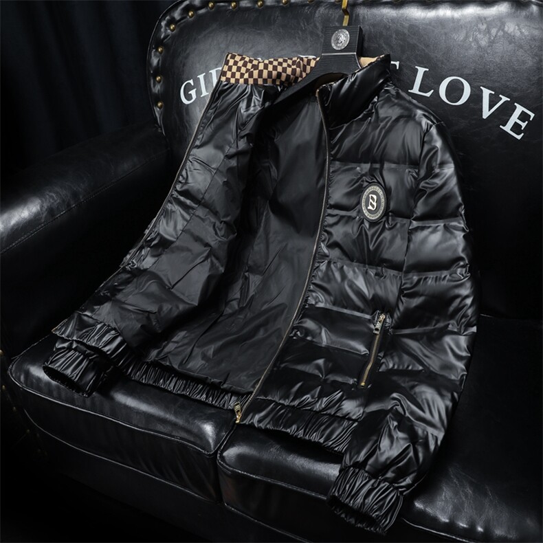 冬季新款立领亮面羽绒服男潮流休闲外套钱塘2027-8806-P310白,男装羽绒服,钱塘6025