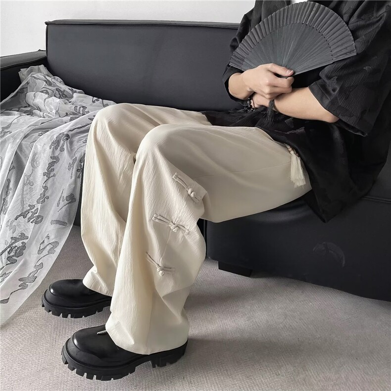 男新款青少年时尚弹力皱布冰丝长裤休闲裤 KK86 P35图片