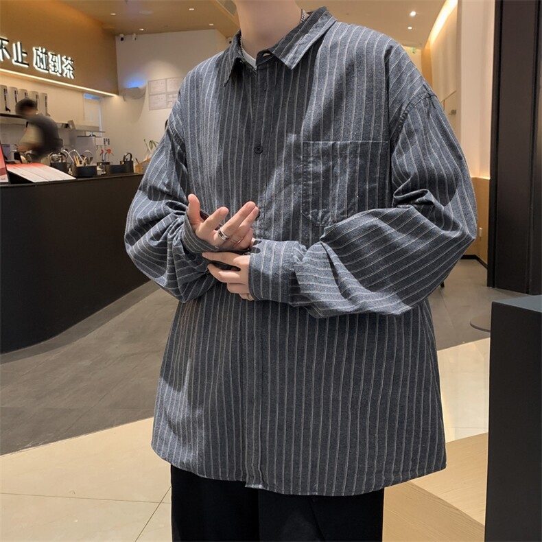 F09-P32日系复古条纹衬衫男士春季牌复古学院风长袖宽松衬衣,男装衬衫,星座512-6