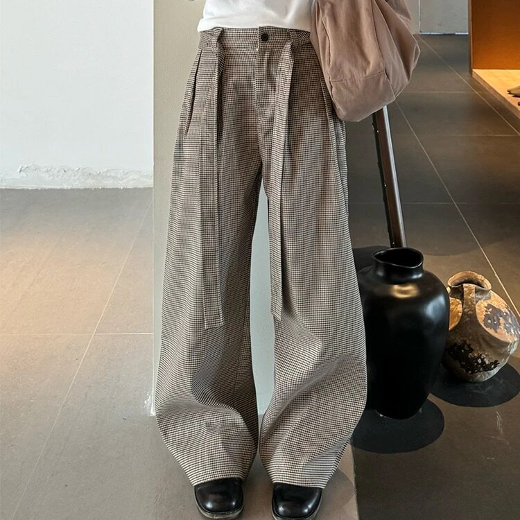 203-6F5129P43特高智感老钱风宽松阔腿绑带格子休闲裤,男装休闲裤,星座203-6(原电商259)