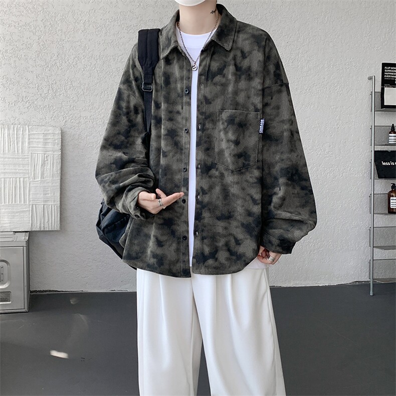 衬衫男秋季新款港风宽松大码灯芯绒扎染长袖衬衫CS8108-P42,男装衬衫,星座214-3