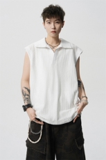 8XL-M夏竖条纹纯棉背心男韩版宽松坎肩休闲运动午休T恤肌理DX333，男装T恤，电商D206-1