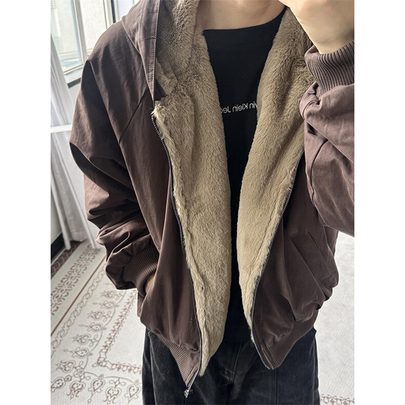 两面穿现货重磅短款座山雕棉衣男女双面穿毛毛绒棉服加厚外套,男装棉衣,电商A486