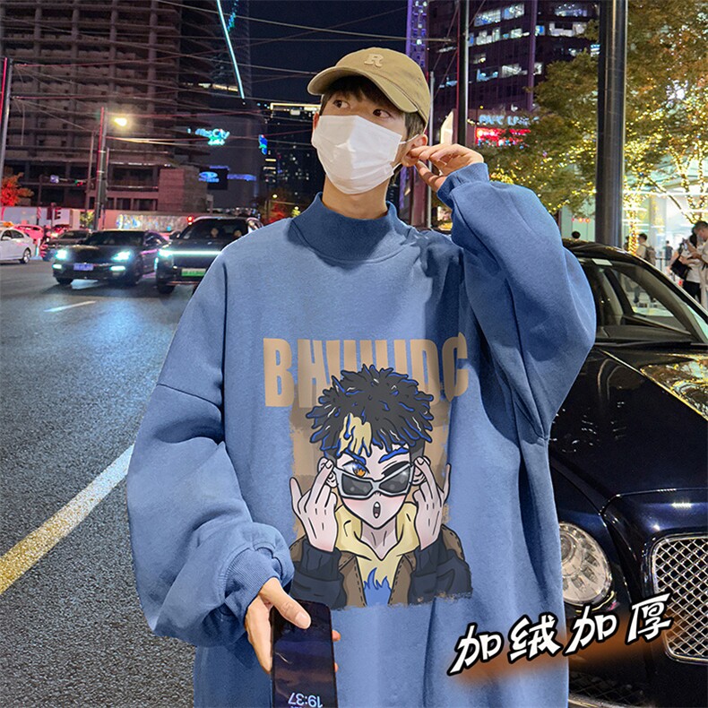 加绒加厚高领卫衣卡通印花落肩袖情侣款打底衫男XZ514-2-G72-P48,男装T恤,星座514-2(原B239)