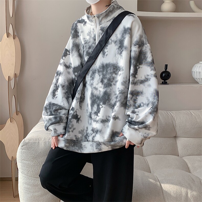 现货WY10083-特P45控88新款面料扎染高品质宽松立领卫衣,男装卫衣,电商A059