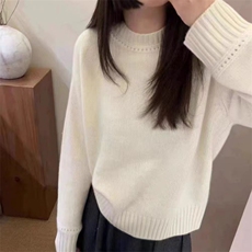 百搭纯色圆领长袖羊毛衫羊毛舒适保暖简约大气显瘦毛衣，女装羊毛衫，旭驰羊绒