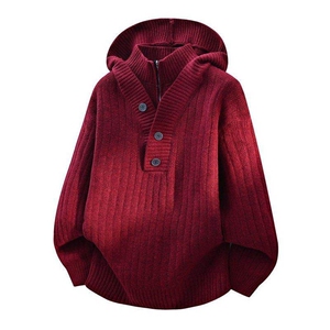 250930-特P65假两件连帽毛衣男款冬季韩系立领针织衫慵懒外套,如何系围巾搭配图片