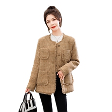 紫色小香风外套女秋冬2023新款温柔风淑女气质名媛粗花呢加厚上衣，女装羽绒服，众宇琦