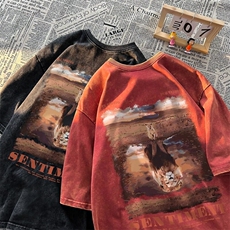 潮牌宽松短袖t恤蜡染美式复古高街水洗做旧517A-2-SX276-P38，男装T恤，星座517A-2