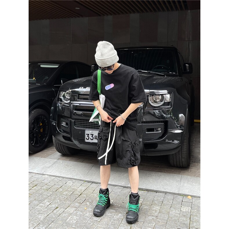 防水速干机能风工装拉链口袋短裤男生炸街复古五分运动阔腿哈伦裤,男装牛仔裤,星座506A
