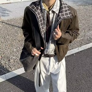 假两件复古翻领夹克男春秋高级感美式潮牌痞帅外套休闲宽松棒球服图片