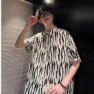 夏季潮流巴洛克七分袖衬衫男士高街小众设计高级感衬衣图片