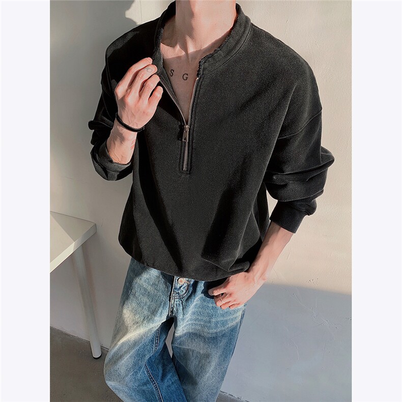 重磅美式复古水洗宽松短款套头半拉链卫衣男外套潮特P45，女装短外套，电商C306-1