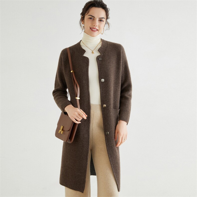 秋冬季羊绒空气层简约修身双面大衣，女装羊绒大衣，晨晟羊绒