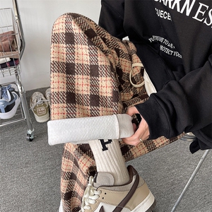 8XL-M 特大码加厚毛呢料格子休闲裤宽松男裤毛呢裤K946P60加绒P70图片