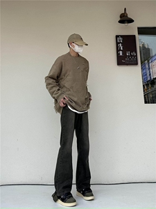 高级感水洗做旧微喇牛仔裤修身显瘦XZ310A-4-NZ05 加绒65图片