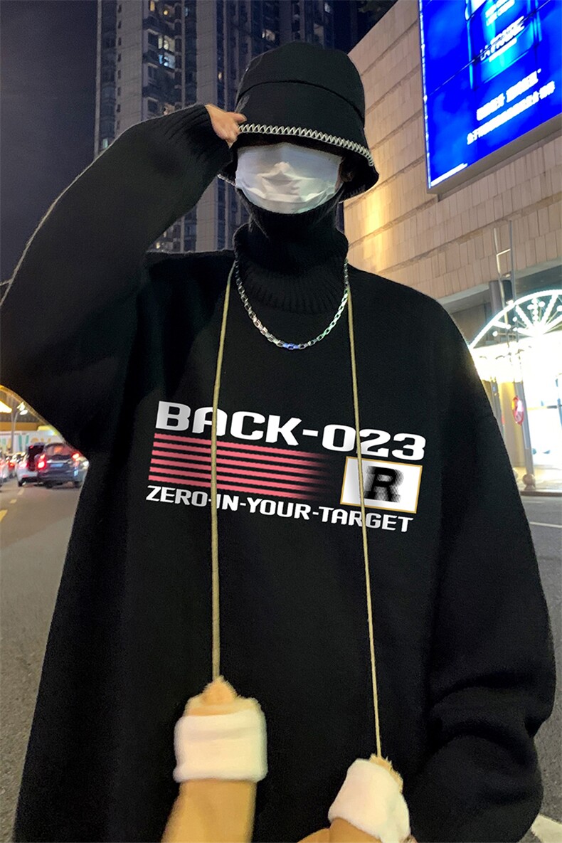 23冬季新款时尚百搭字母印花高领毛衣M6942P55控78,男装针织衫/毛衣,电商A268A