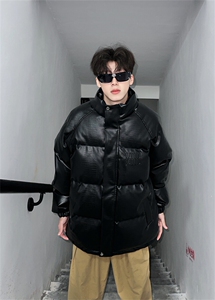 307A/M6651/P128 高品质情侣PU皮羽绒棉服面包服宽松男女棉衣外套图片