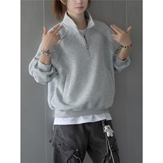 2025复古日系纯色半拉链套头卫衣男秋季宽松情侣百搭休闲上衣，男装卫衣，星座1210-1