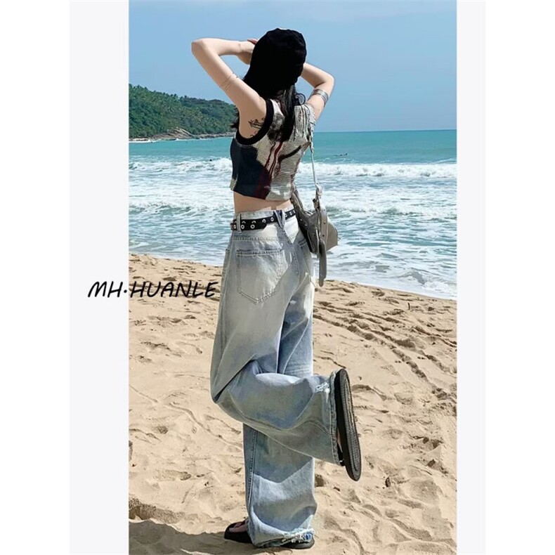 潮流新款美式微喇牛仔裤女春夏街潮痞帅百搭潮流简约显高休闲长裤,男装牛仔裤,星座218-1（原230）