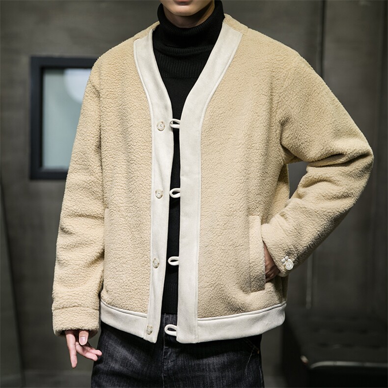 羊羔毛摇粒绒棒球服外套男潮牌嘻哈宽松休闲道袍夹克M701/P130,男装棉衣,钱塘713