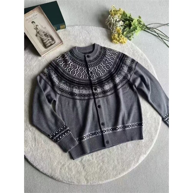 美式复古老钱风费尔岛针织毛衣休闲宽松慵懒风开衫外套ZZS151P65，男装针织衫/毛衣，电商D256A(原A064A)