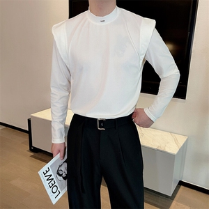 春款高级假两件立领冰丝打底衫男韩版痞帅长袖T恤潮流 TX1237-P48图片