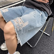 破洞牛仔短裤男夏季薄款裤子休闲宽松5分马裤外穿五分裤DS19，男装牛仔裤，星座1116A-1（原606A）