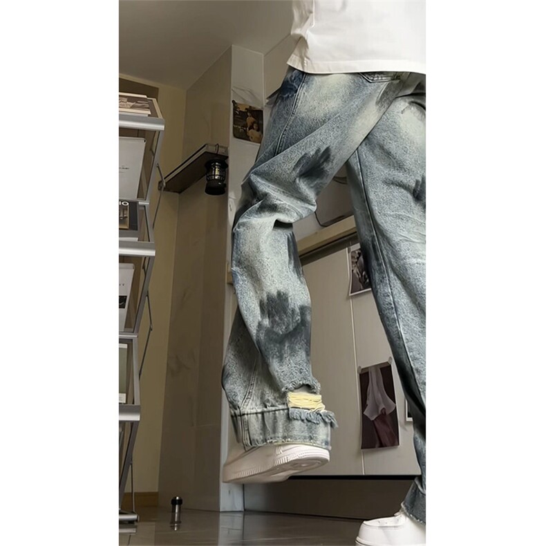 新款美式牛仔裤重磅复古水洗直筒脏脏裤 XZ1002-K7739-P60图片