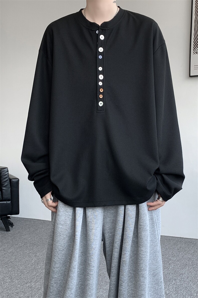 8XL-M慵懒肌理感华夫格廓形云母贝纽扣长袖T恤打底长袖CX3006P48,男装T恤,电商D206-1
