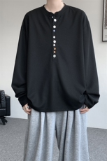 8XL-M慵懒肌理感华夫格廓形云母贝纽扣长袖T恤打底长袖CX3006P48，男装T恤，电商D206-1