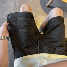 夏季潮牌刺绣运动透气篮球短裤美式复古五分高街头男休闲裤宽松，男装牛仔裤，星座601-1
