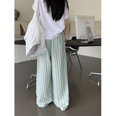 条纹裤女春秋夏季2025新款休闲宽松直筒小个子高腰垂感阔腿裤，男装休闲裤，星座1210-1