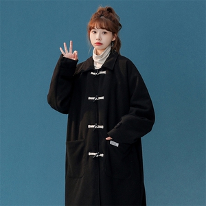 1中性牛角扣加棉呢可拆卸帽大码M-5XL大衣外套女FY8716P138控188图片
