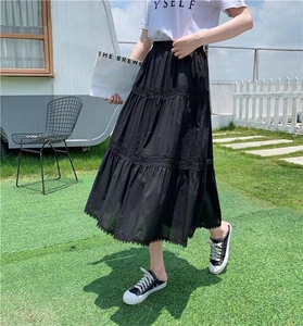 现货 夏季高腰蕾丝边半身裙女新款韩版百搭大摆a字版层层蛋糕裙图片