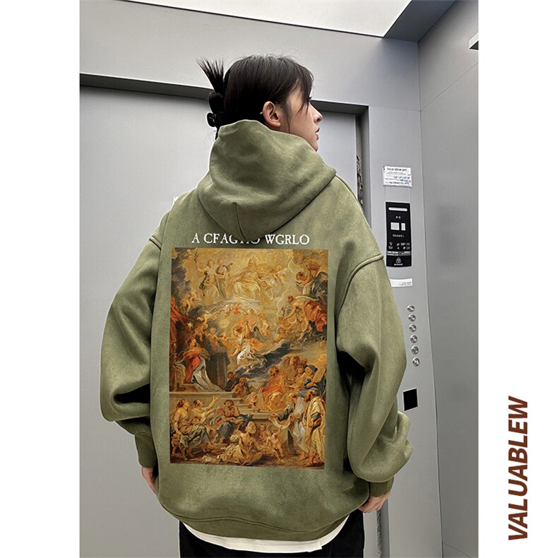 ！麂皮绒连帽卫衣直播品质重磅400克圣母印花JL7061-P45控78,男装卫衣,星座508（原C305）