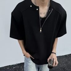 重磅半拉链t恤男女装夏季设计感垫肩美式高街短袖上衣LDT466-p38，男装T恤，星座1008