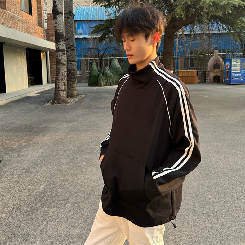 抖音得物高品质二开25秋冬美式高街重磅结构织带高领立领卫衣W66,男装卫衣,电商A486-1