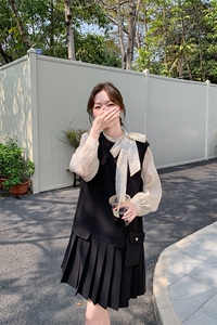 两件套小香风2025春新款无袖连衣裙精致气质小个子背带裙连衣裙图片