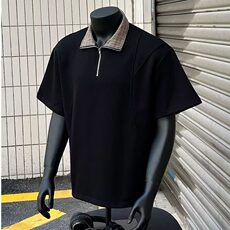 【有货】DT2506-P40千鸟格拼接短袖polo衫男夏季老钱风重磅半袖t，男装Polo衫，星座603-2