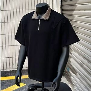 【有货】DT2506-P40千鸟格拼接短袖polo衫男夏季老钱风重磅半袖t图片