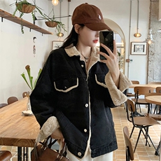 冬季新款加绒牛仔外套女冬加厚韩版宽松休闲黑色棉服潮NZ006-120，男装工装外套，星座911-3