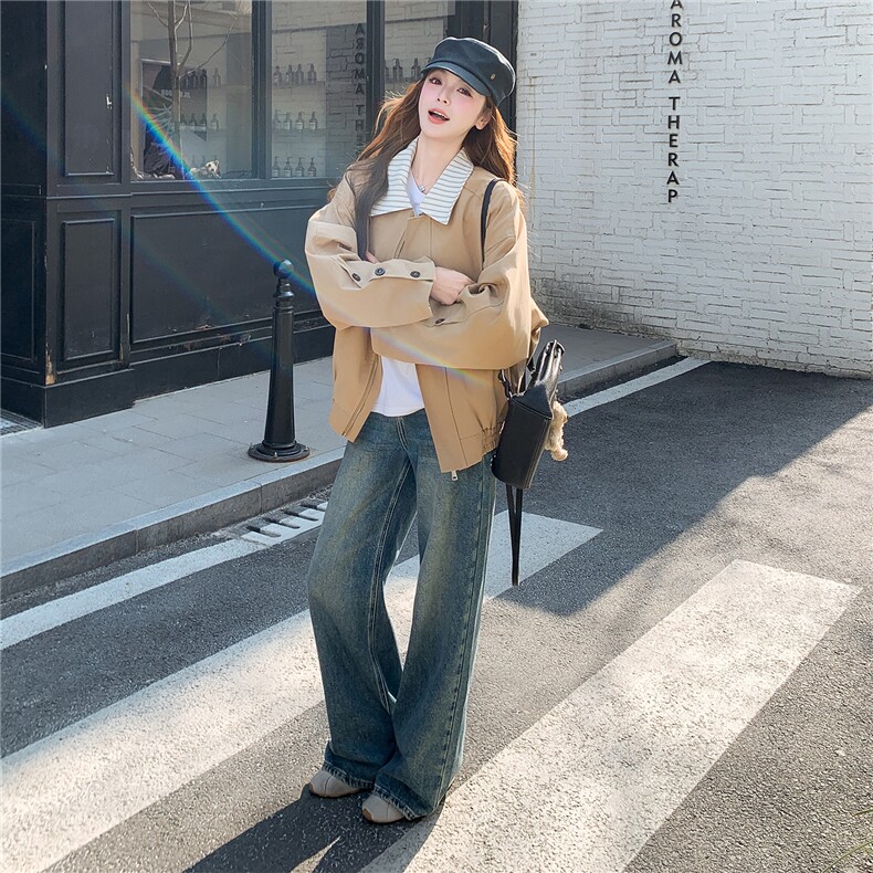 春装水洗棉韩式宽松版格子拼接外套夹克衫2601P160K255,女装短外套,2C219