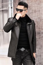 X1820秋冬新款男士羽绒皮衣山羊皮皮衣中长款外套P1180，男装皮衣，电商B360