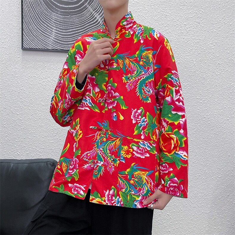 PK01秋新男士唐装东北大花民族风风港风牡丹大花盘扣汉服男装,男装夹克,星座115A(原星座507）
