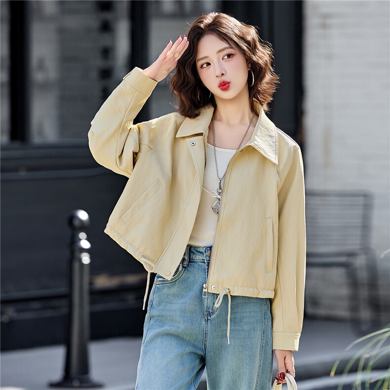 2026春季新款现货复古机车风美拉德短款皮衣外套小个子PU皮夹克,女装短外套,英标秀（1C119）