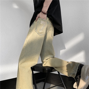 美式ins高街暗黑牛仔裤刺绣直筒裤子A061-1-JM1724-P65控88图片