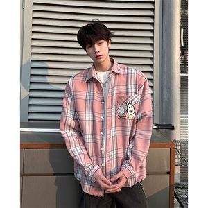 8XL-M 小狗格子衬衫男长袖2025春情侣款寸衣宽松衬衣CS519P58控78图片