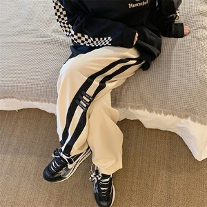 现货春季中性拼接玉米格休闲裤直筒运动裤男阔腿裤8809图片
